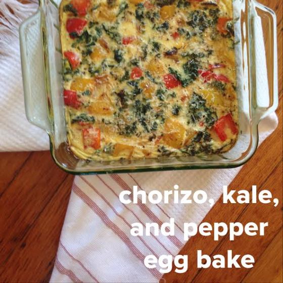 chorizo, kale, and pepper egg bake