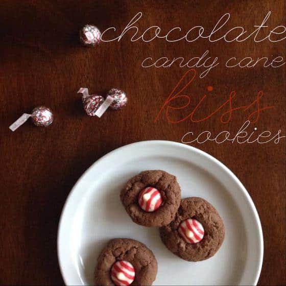 chocolate candy cane kiss cookies