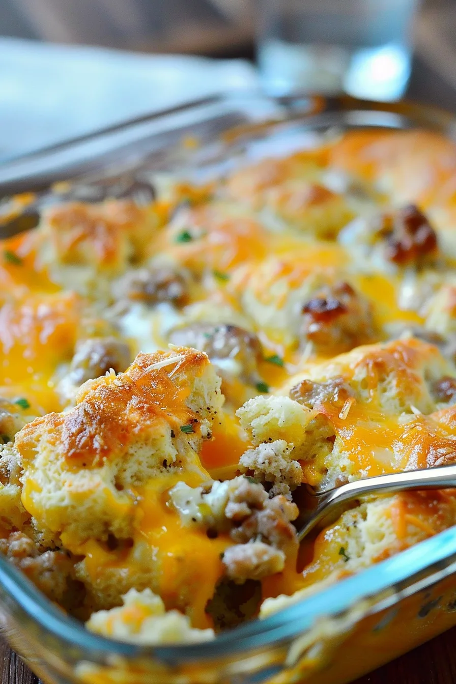 Cheesy Sausage Biscuit Breakfast Casserole