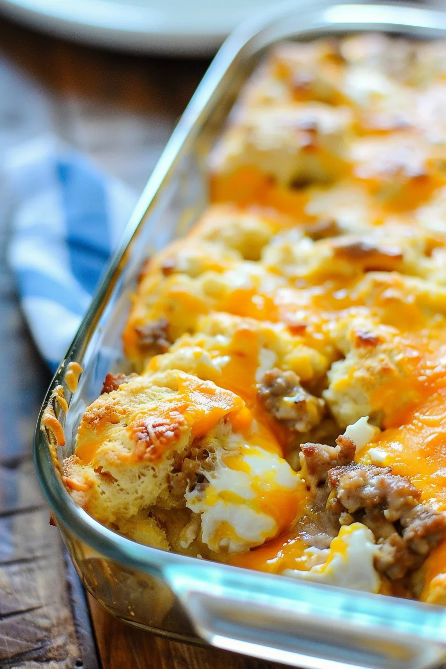 Cheesy Sausage Biscuit Breakfast Casserole