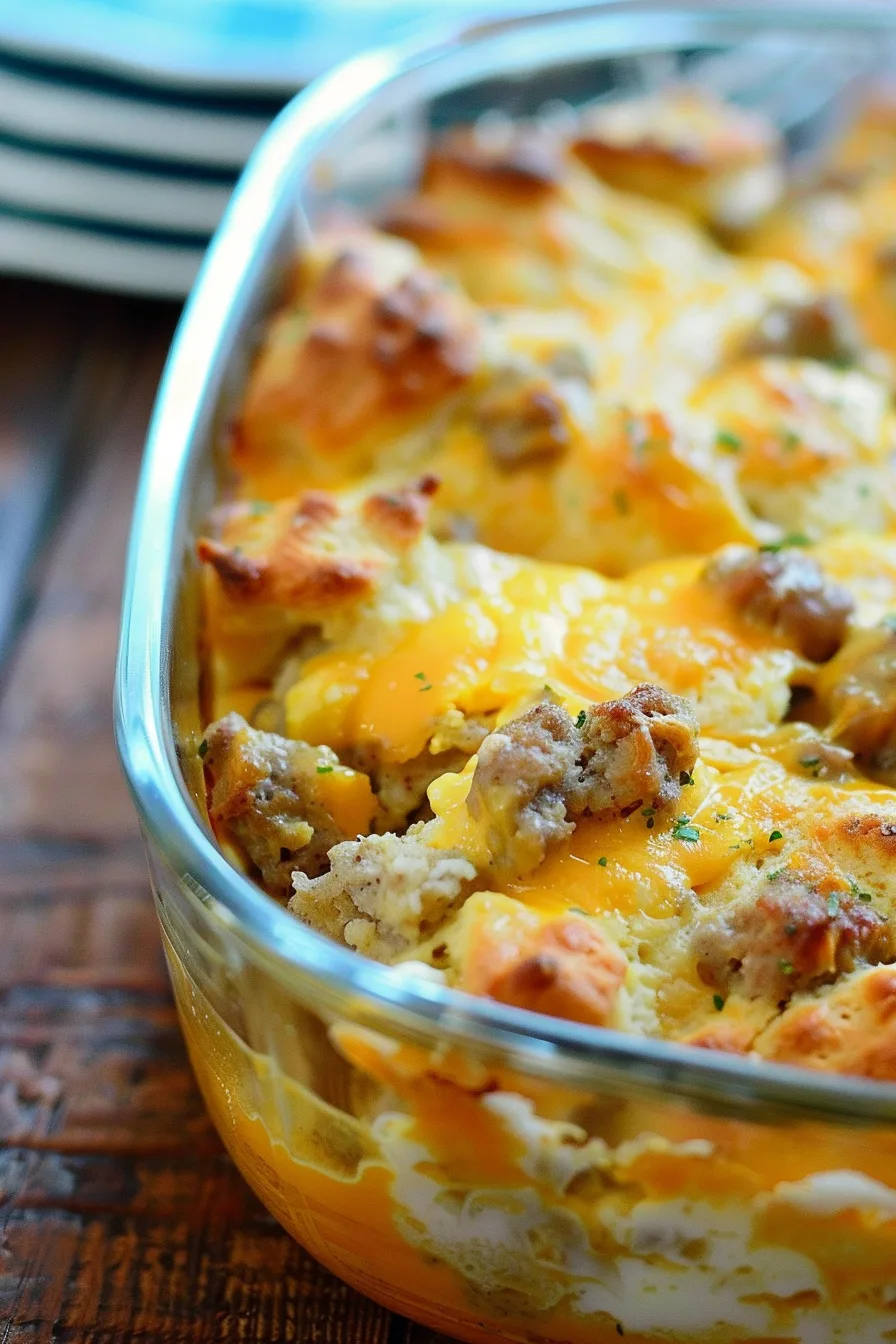Cheesy Sausage Biscuit Breakfast Casserole