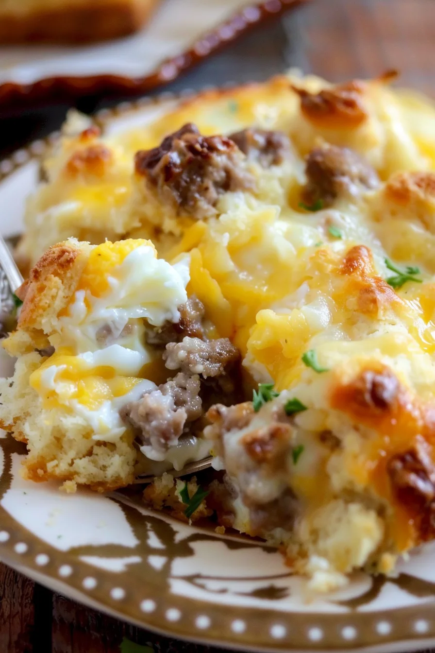 Cheesy Sausage Biscuit Breakfast Casserole