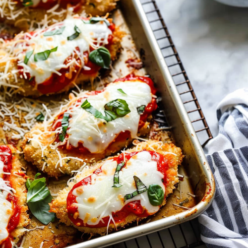 Crispy and cheesy Oven Baked Chicken Parmesan