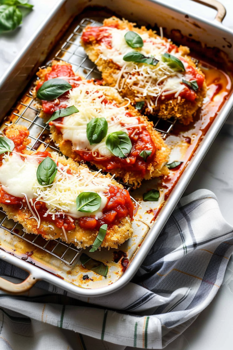 Delicious Oven Baked Chicken Parmesan on a plate