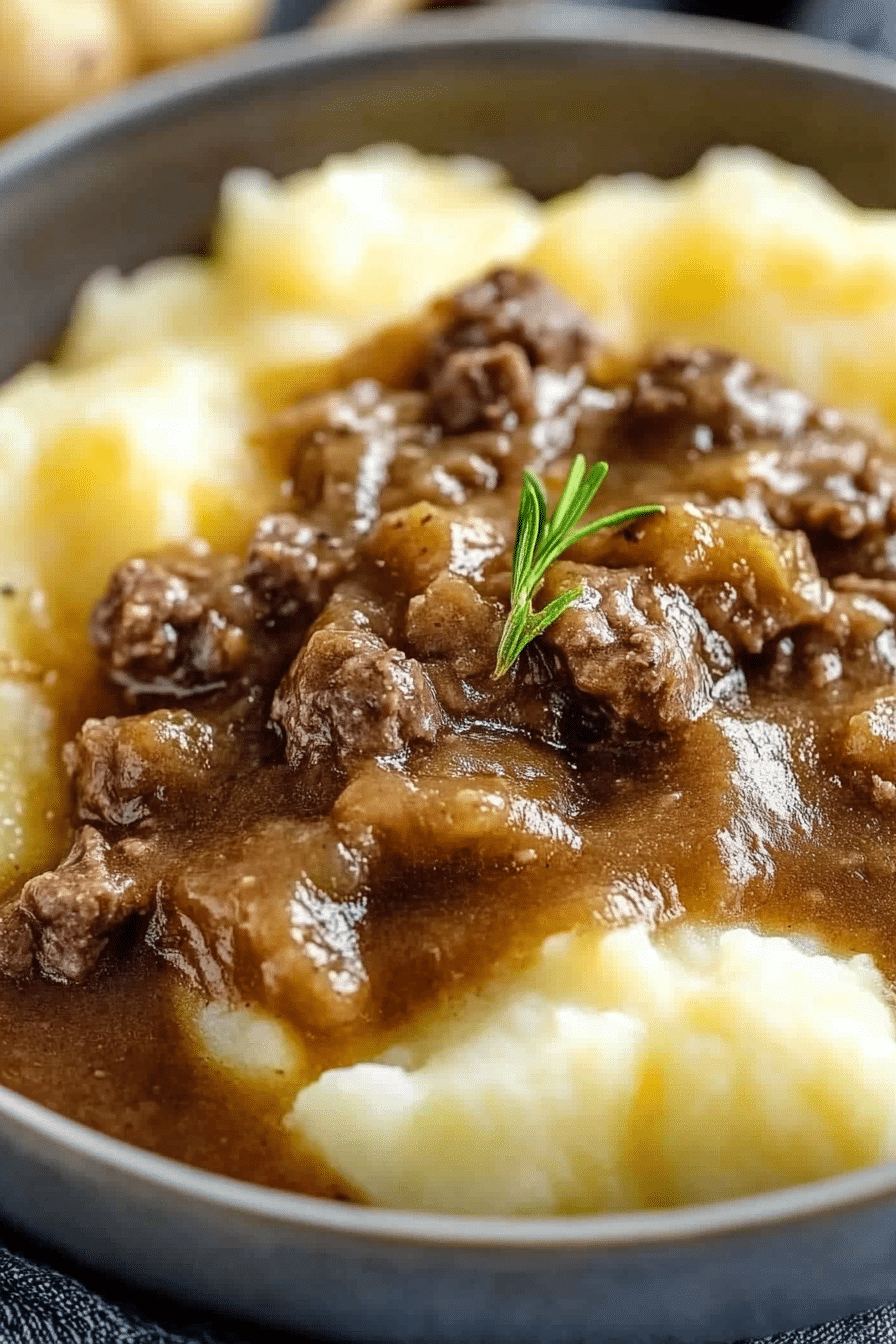 Table setup with Beef Gravy Potatoes meal