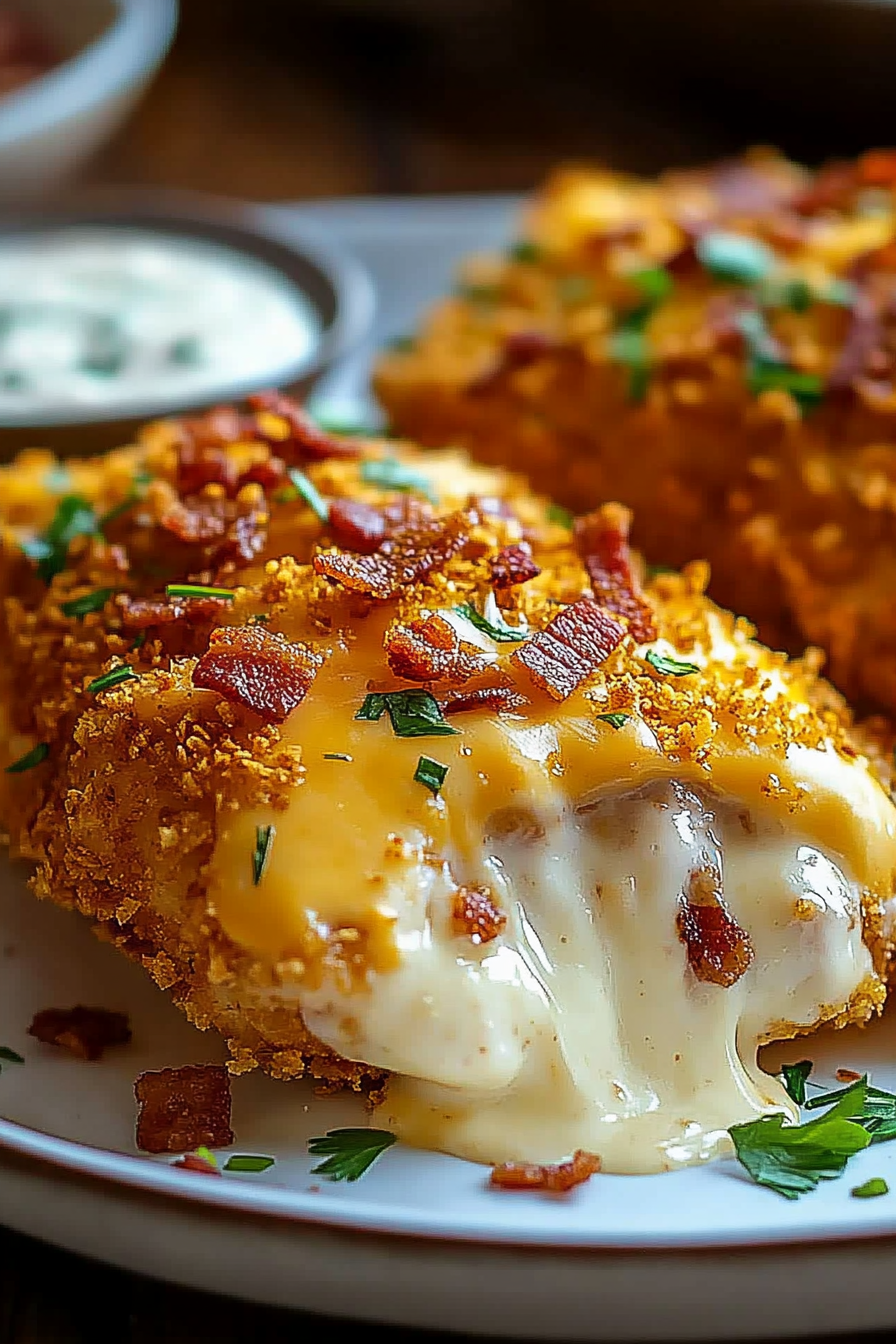 Sliced Cheesy Bacon Doritos Chicken, displaying filling