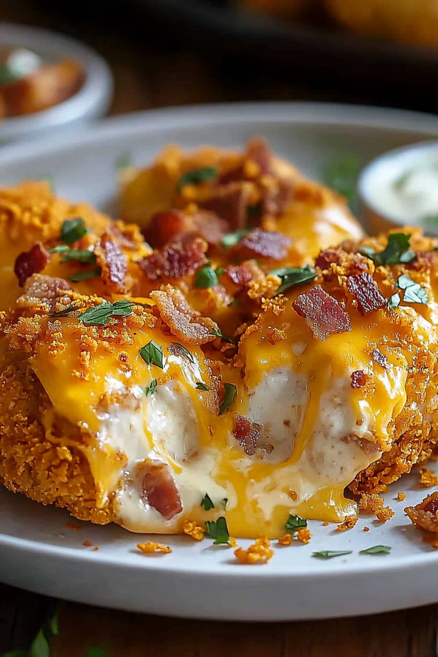 Single Cheesy Bacon Doritos Chicken on a serving plate