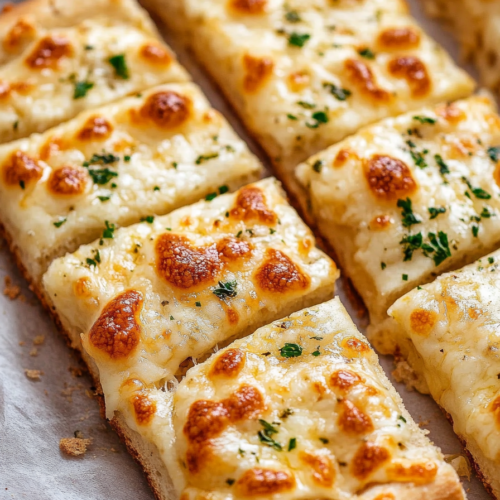 Overhead shot of Cheesy Garlic Bread sticks