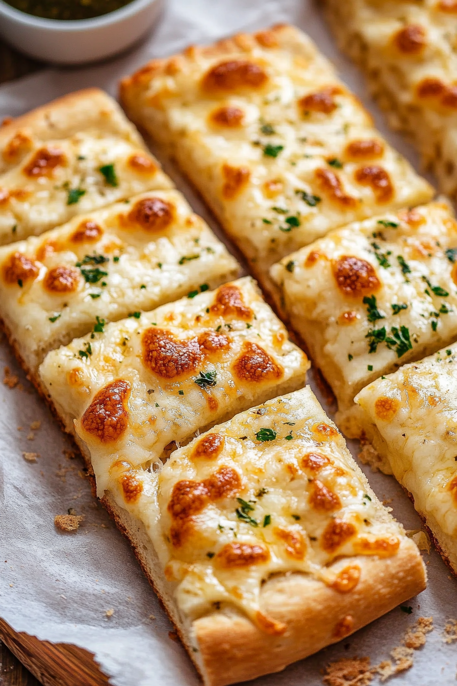 Overhead shot of Cheesy Garlic Bread sticks