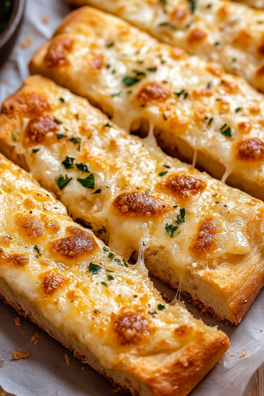 Single piece of Cheesy Garlic Bread with marinara