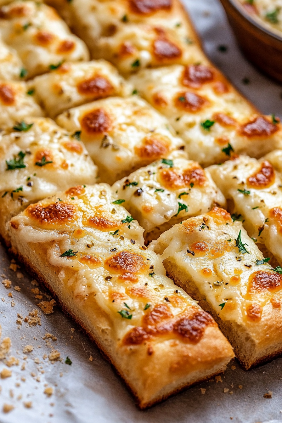 Platter of Cheesy Garlic Bread with herbs