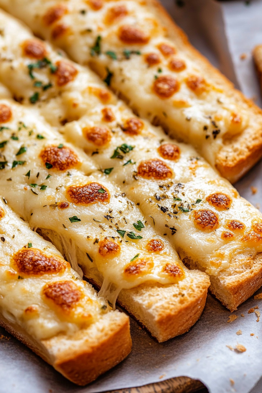 Close-up of Cheesy Garlic Bread sliced