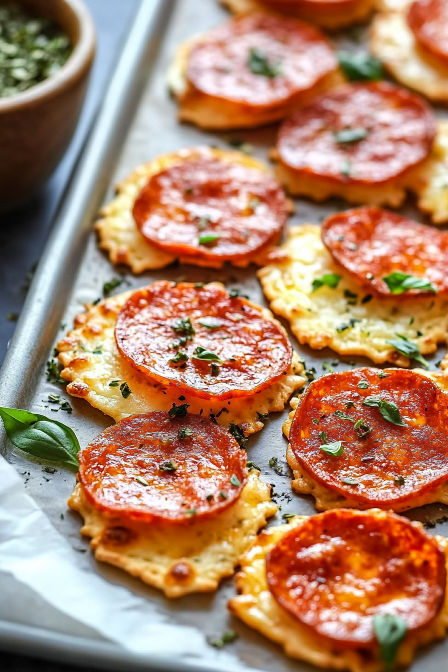 Low-Carb Pizza Chips halfway through baking