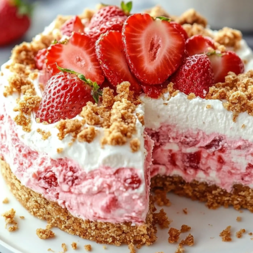 Close-up of No-Bake Strawberry Crisp Cheesecake crumb