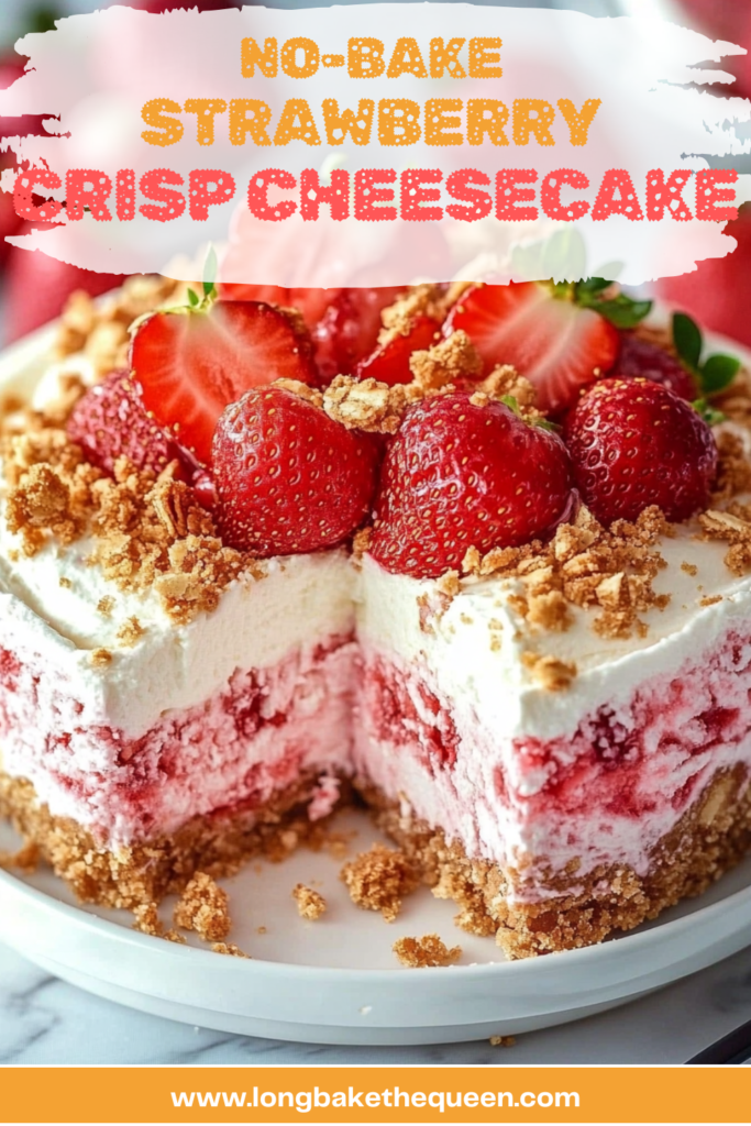 No-Bake Strawberry Crisp Cheesecake in springform pan