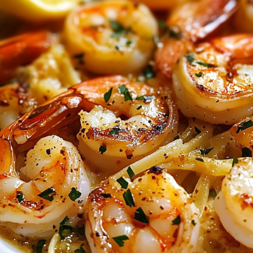 Plated Red Lobster Shrimp Scampi garnished with parsley