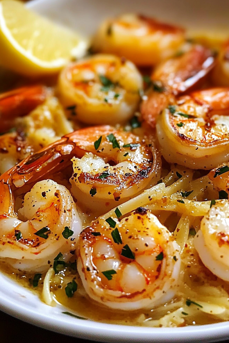 Plated Red Lobster Shrimp Scampi garnished with parsley