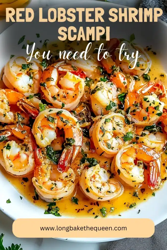 Plated Red Lobster Shrimp Scampi garnished with parsley