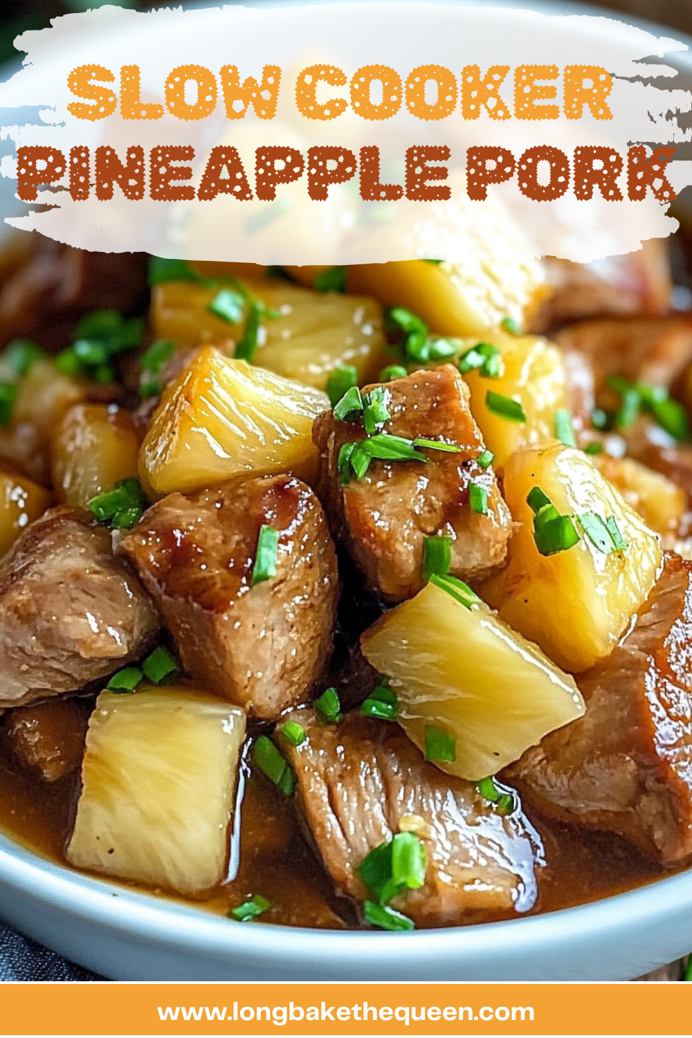 Slow Cooker Pineapple Pork sliced on a serving platter