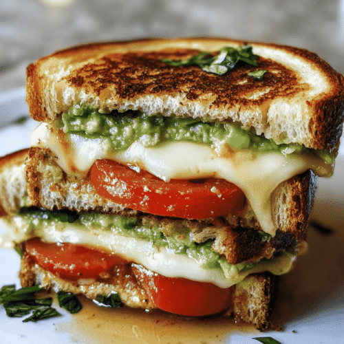 Sliced avocado and tomato sandwich