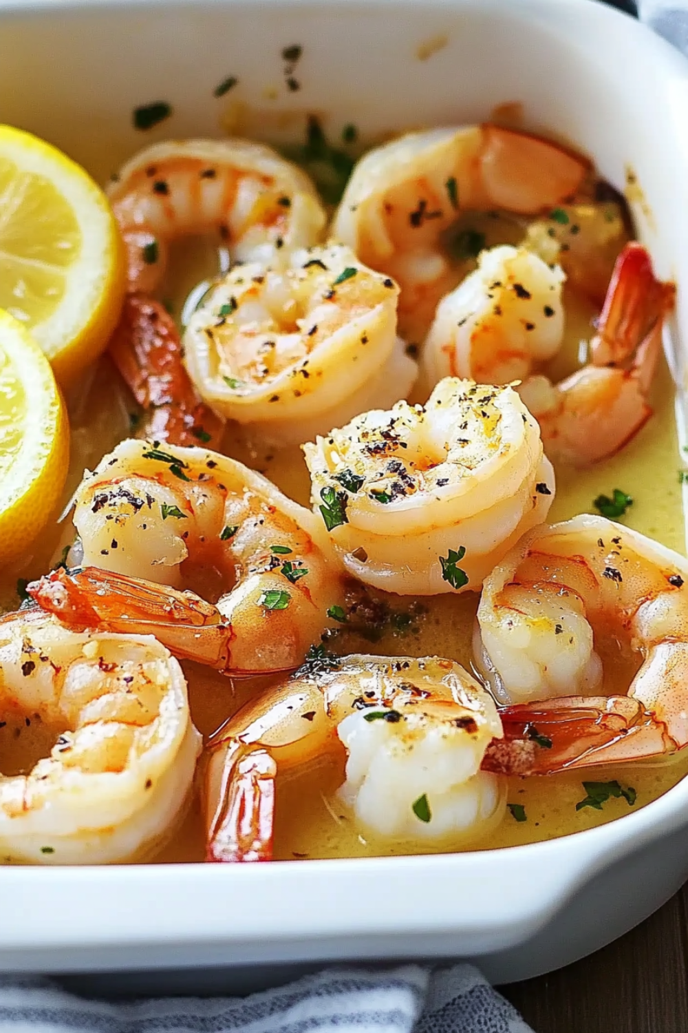 Baked shrimp in lemon garlic butter with parsley