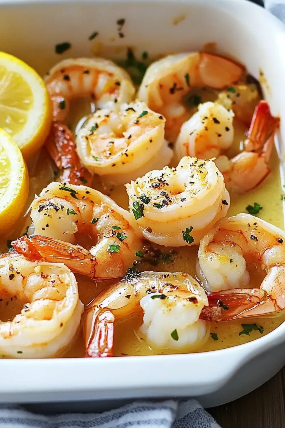 Baked shrimp in lemon garlic butter with parsley