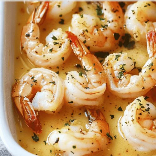 Juicy lemon butter shrimp baked in garlic sauce