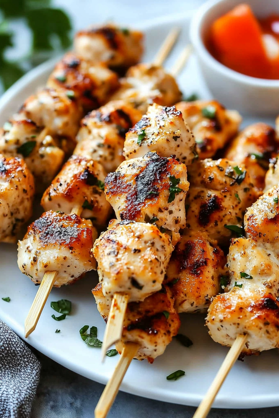 Italian chicken skewers served with dipping sauces