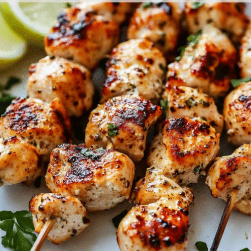 Parmesan chicken skewers grilled to perfection