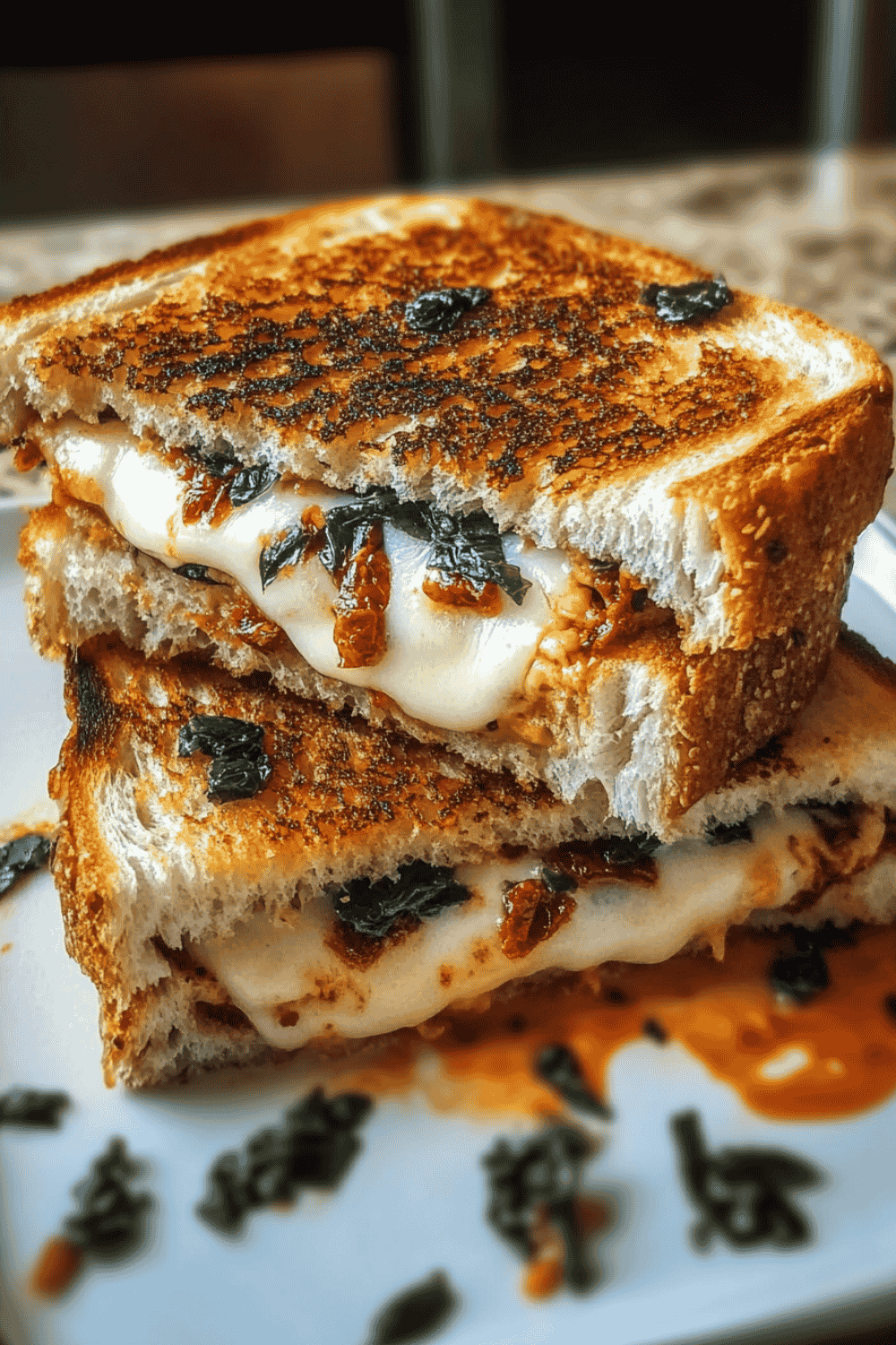 Crispy sourdough grilled cheese with melted mozzarella
