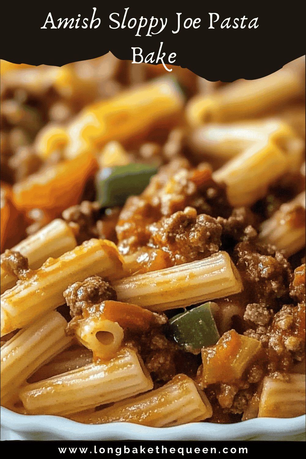 sloppy joe pasta bake with melted cheddar