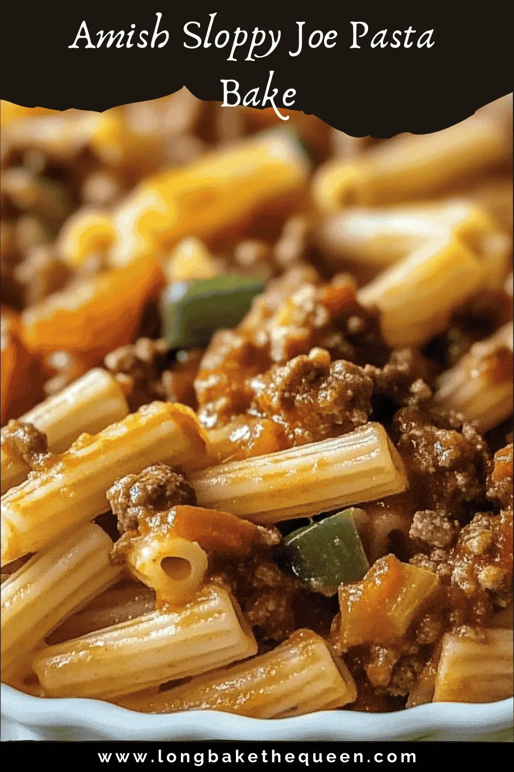 sloppy joe pasta bake with melted cheddar