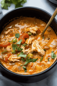 Overhead shot of slow-cooked chili in a crockpot