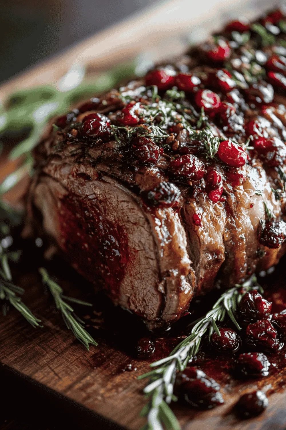 Sliced pork loin topped with fruit