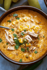 Bowl of chipotle chicken soup with spoon