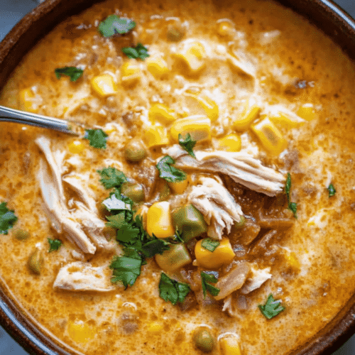 Bowl of chipotle chicken soup with spoon