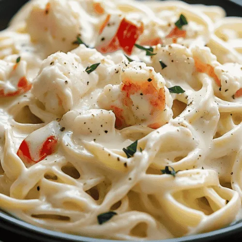 Creamy seafood pasta close-up