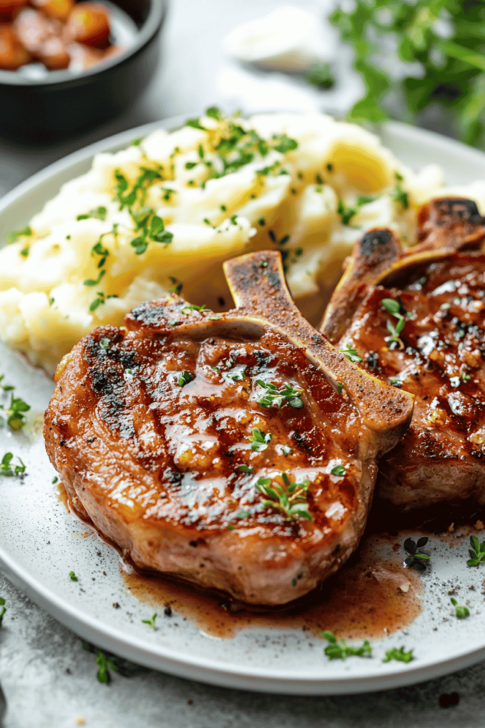 Pork chop being dipped in breadcrumbs