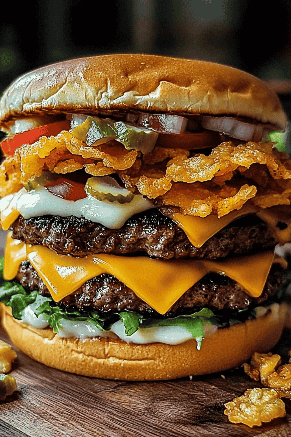 Ghost Pepper Nacho Crunch Burger with melted cheese and crushed nacho chips