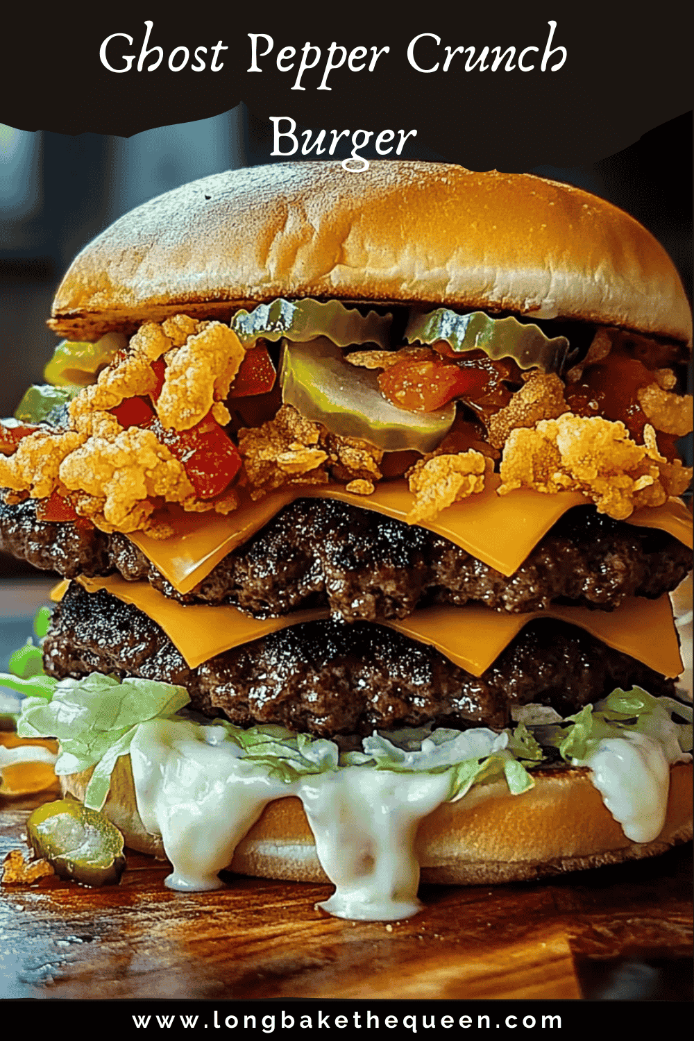 Spicy burger with molten cheese and nacho topping