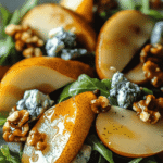 close‑up pear and cheese layer