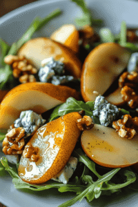 close‑up pear and cheese layer