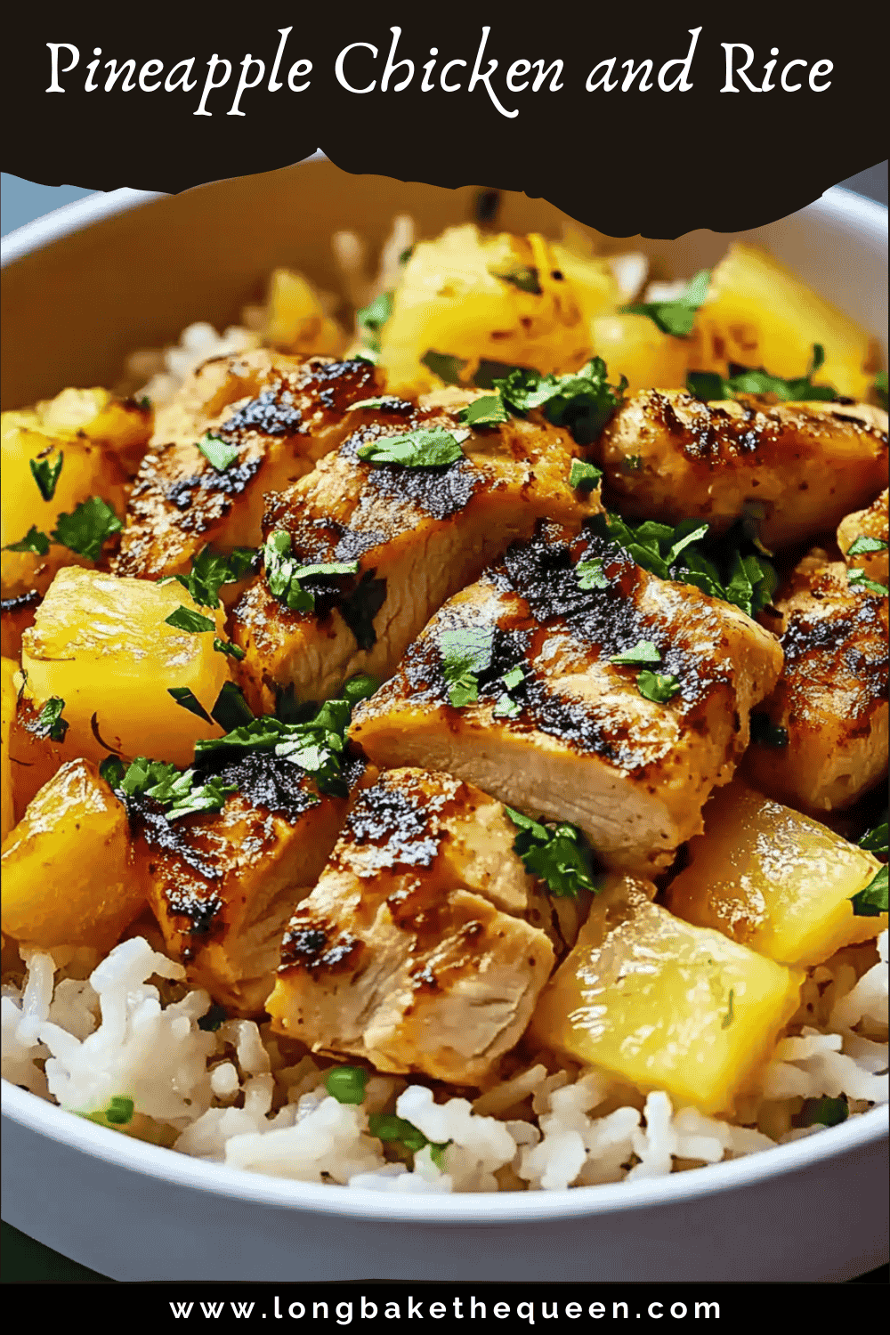 pineapple chicken and rice in a skillet