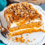 slice of pumpkin cake on white plate