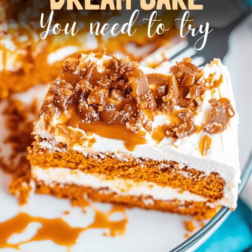 cake topped with whipped cream and toffee bits