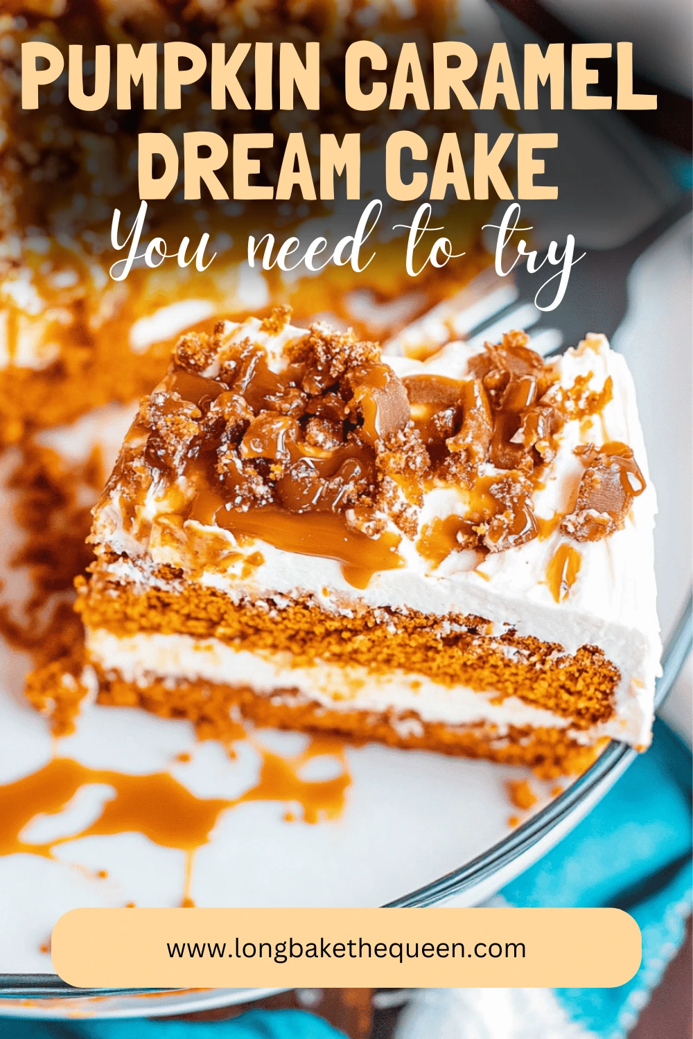 cake topped with whipped cream and toffee bits