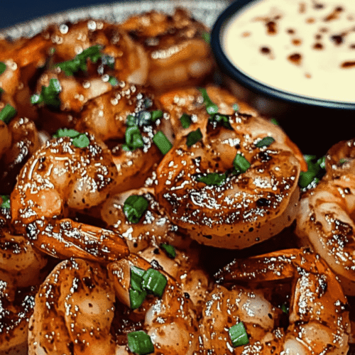 Garlic shrimp bites on a white plate