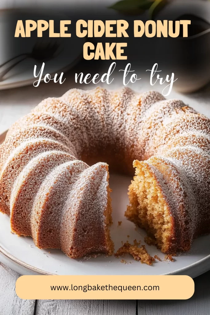 Glazed apple cider donut cake on rustic wooden board.