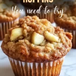 Freshly baked apple cinnamon muffins on rustic wooden board.