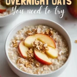 Creamy apple pie overnight oats topped with fresh apple slices.